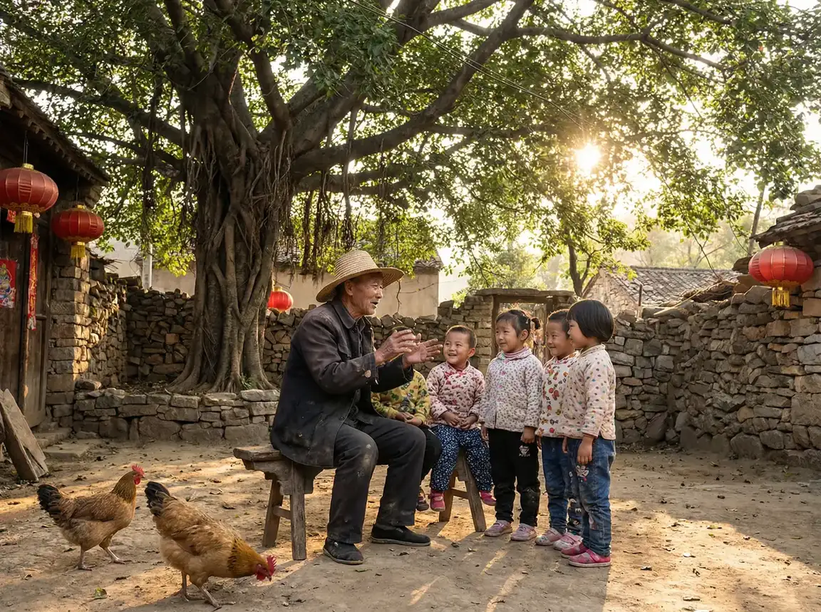 老人在大榕树下给孩子们讲故事 - 色猫咪AV在线网址 乡村记忆